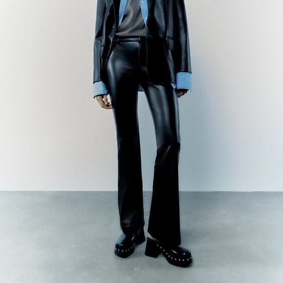 ZARA Faux Leather Flared Pants - Picture 1 of 5